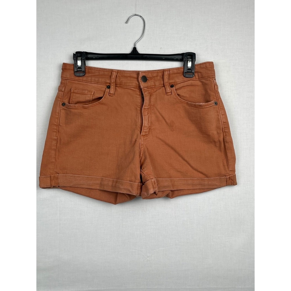 Universal Thread Womens Burnt Orange Denim Shorts Size 6/28 Rolled Cuff Stretch